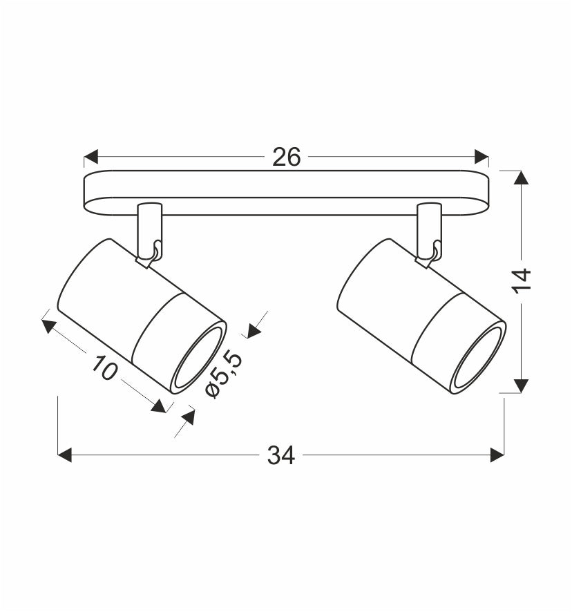 TOBI lampa sufitowa listwa czarny 2x15W GU10 klosz czarny+złoty