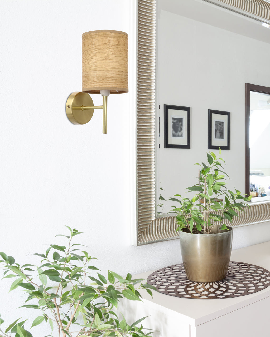 YAN lampa kinkiet patynowy 1x40W E14 abażur orzechowy