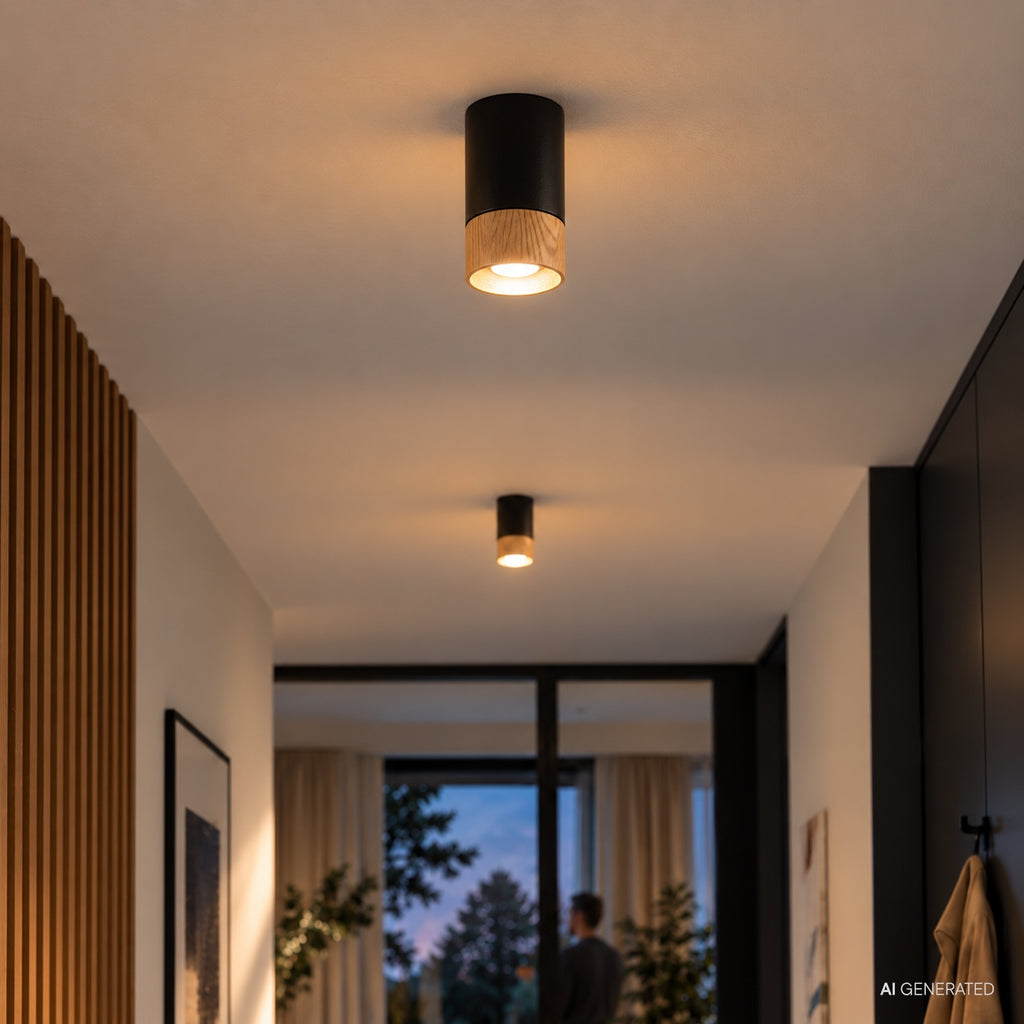 CONTI lampa sufitowa tuba 1x15W GU10 5,5/10 czarny+drewniany