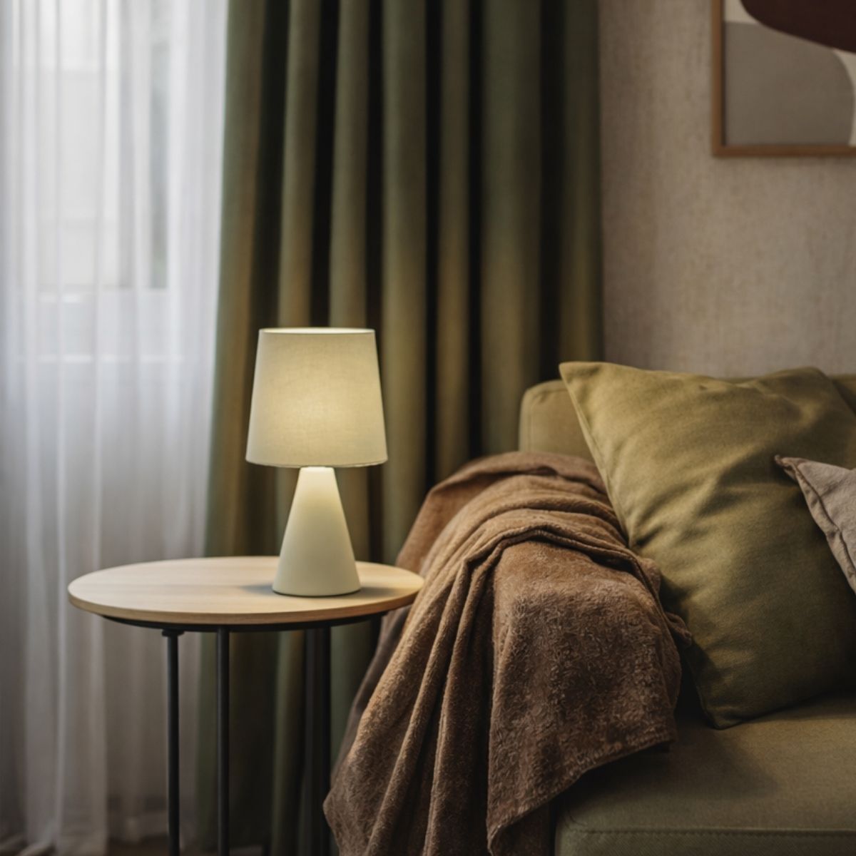 SATTI lampka stołowa szarozielona ceramiczna z abażurem E14 1x40W elegancka dekoracyjna do salonu sypialni gabinetu klasyczny styl