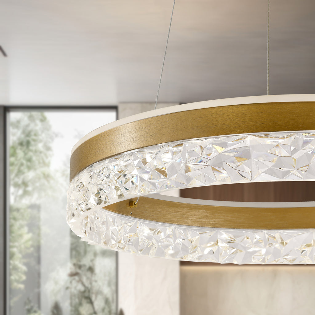 Lampa wisząca FROZI w stylu glamour – złoty klosz z kryształkami – eleganckie i nowoczesne oświetlenie salonu LED