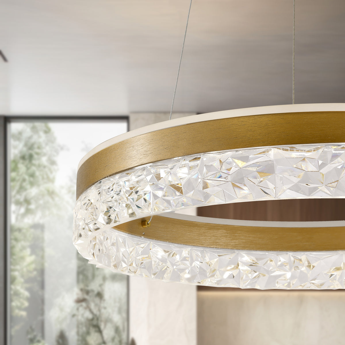Lampa wisząca FROZI w stylu glamour – złoty klosz z kryształkami – eleganckie i nowoczesne oświetlenie salonu LED