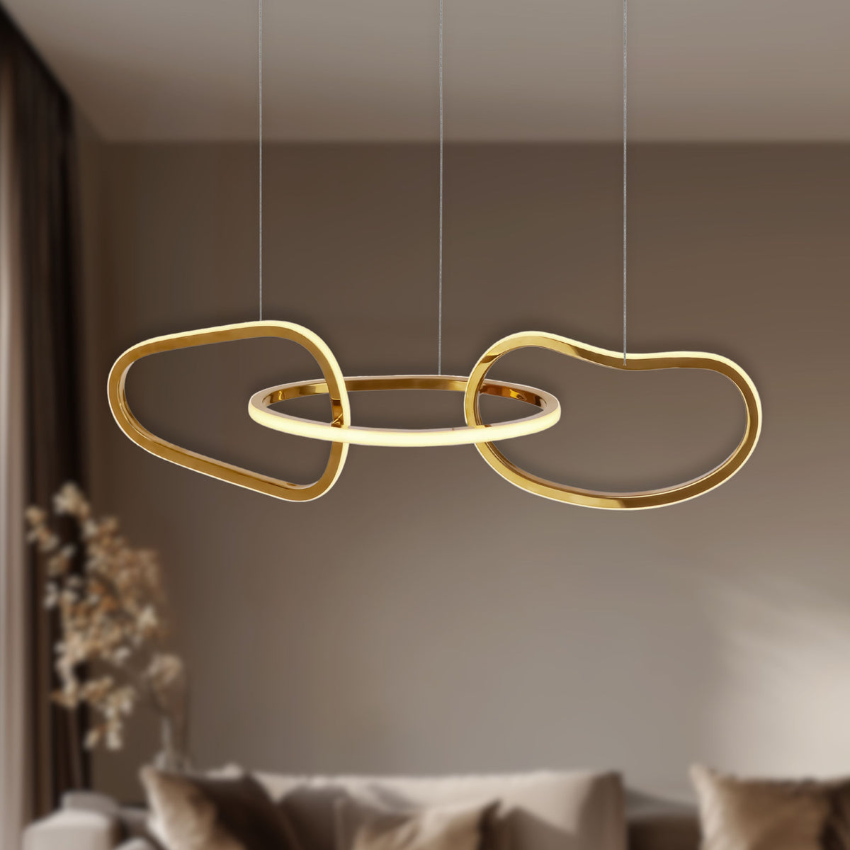 Lampa wisząca ANNELI elegancka – złota nieregularna forma 125 cm – designerska lampa salonu i jadalni LED 3000K