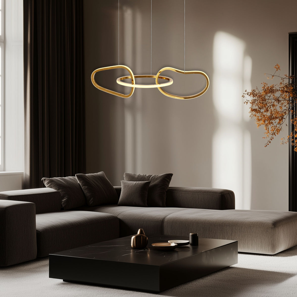Lampa wisząca ANNELI elegancka – złota nieregularna forma 125 cm – designerska lampa salonu i jadalni LED 3000K