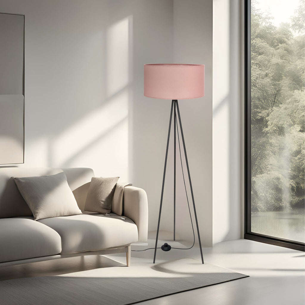 SHANTI lampa pod³ogowa czarny 1x40W E27 aba¿ur jasny wrzosowy