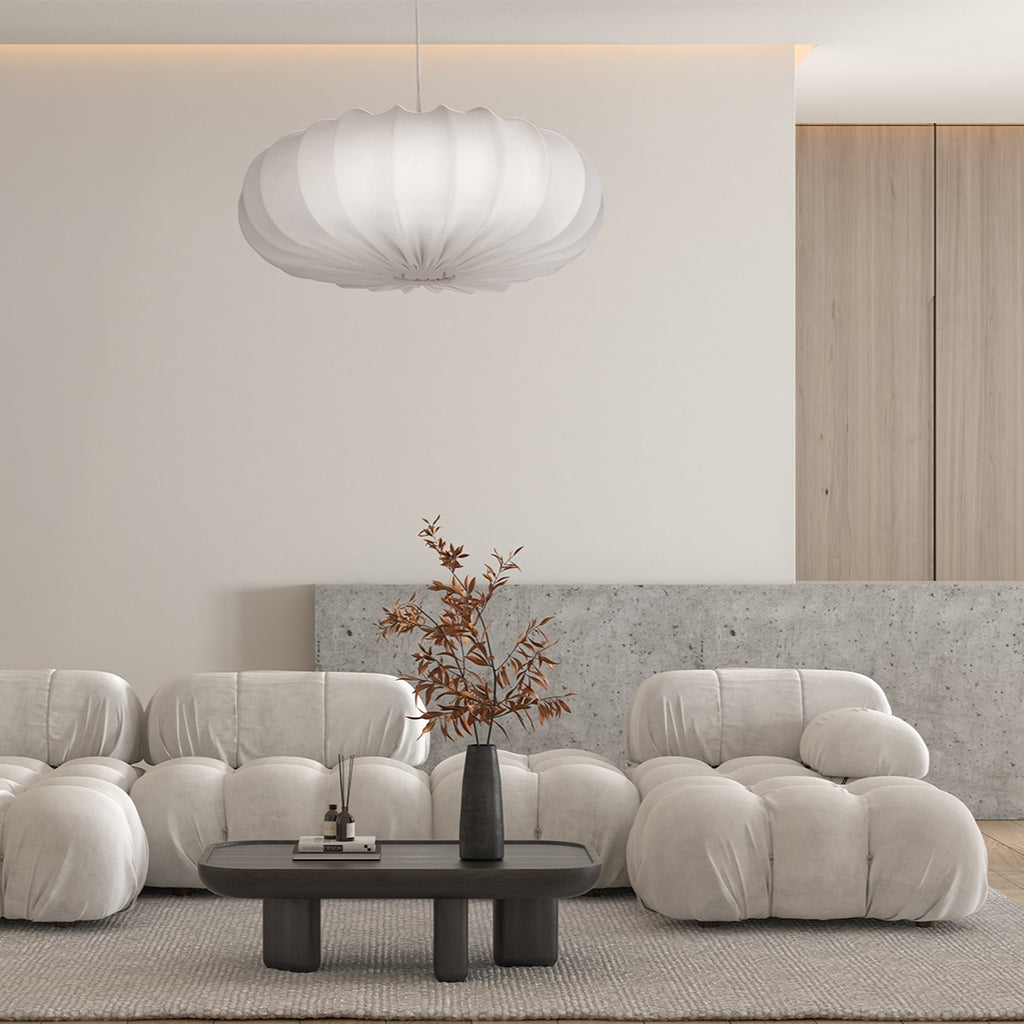 Lampa wisząca CAFEE skandynawska - z abażurem kremowym latte 66cm - nowoczesne oświetlenie sufitowe do salonu i jadalni E27