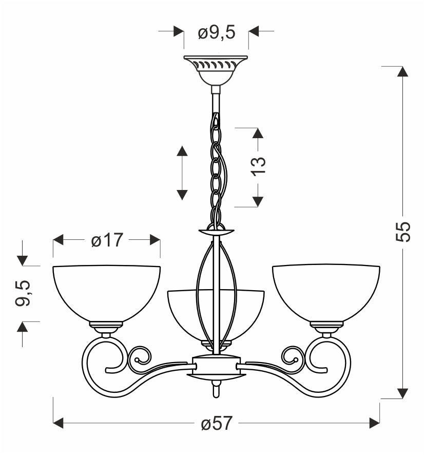 HORIZON lampa wisząca patynowy 3x40 E27 klosz biały