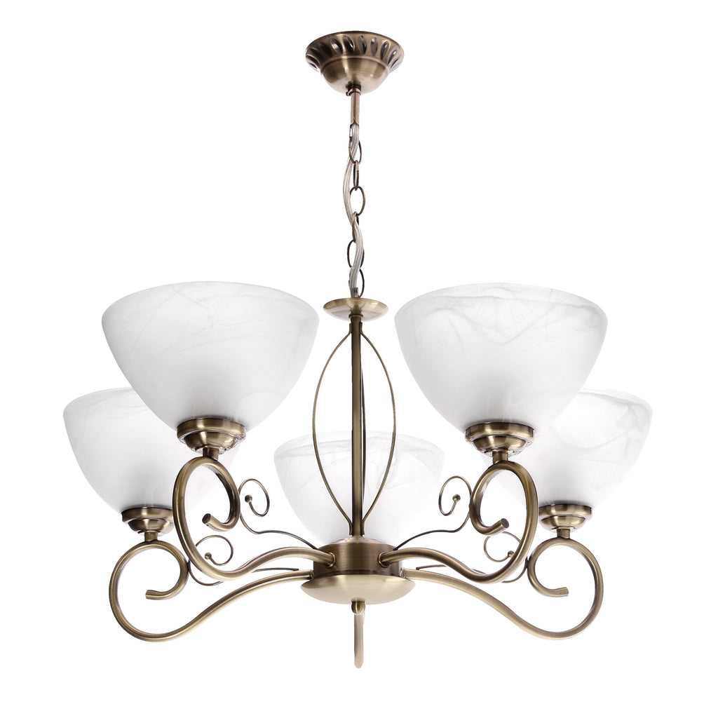 HORIZON lampa wisząca patynowy 5x40 E27 klosz biały