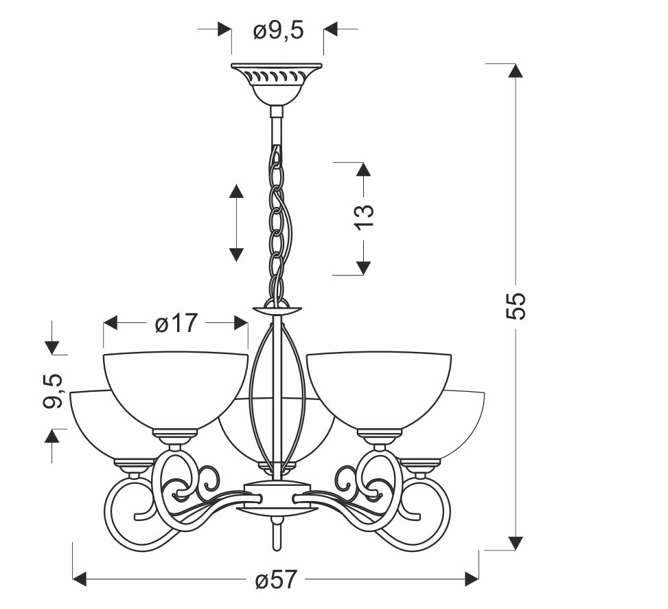 HORIZON lampa wisząca patynowy 5x40 E27 klosz biały
