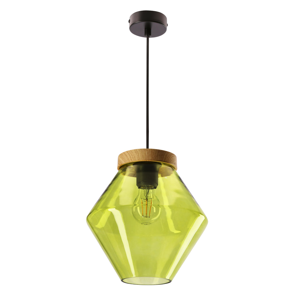 BRELS lampa wisząca czarny z efektem drewna 1x40 E27 klosz zielony