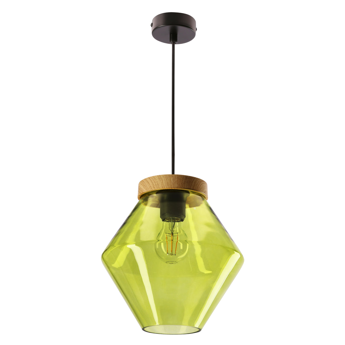 BRELS lampa wisząca czarny z efektem drewna 1x40 E27 klosz zielony