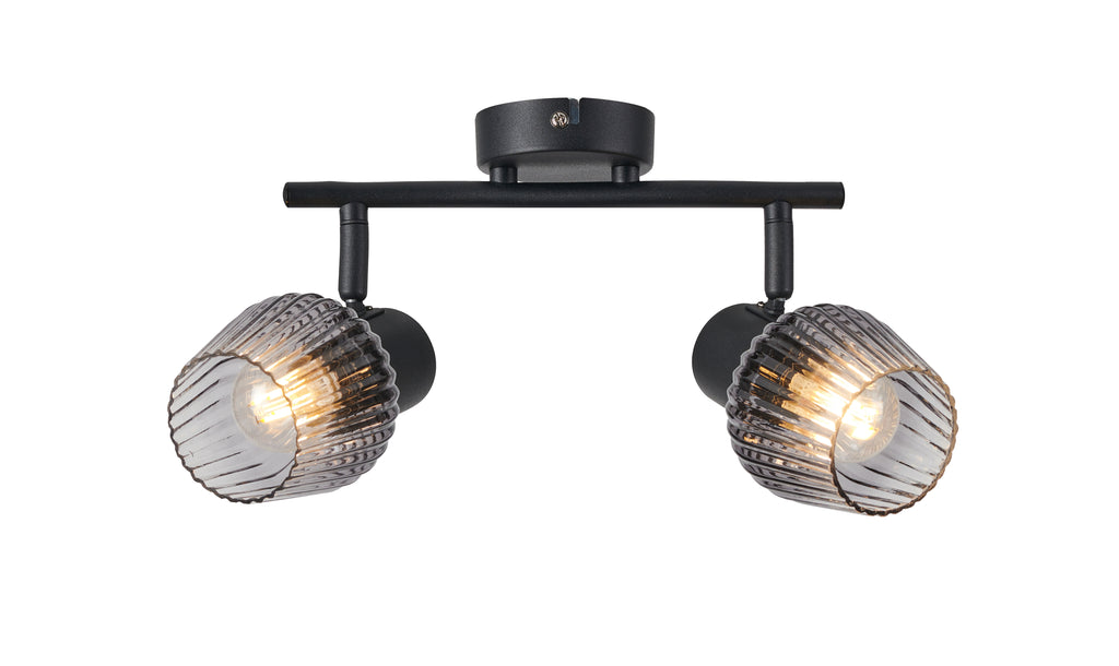 MITURA lampa sufitowa czarny 2x40W E27 klosz dymiony