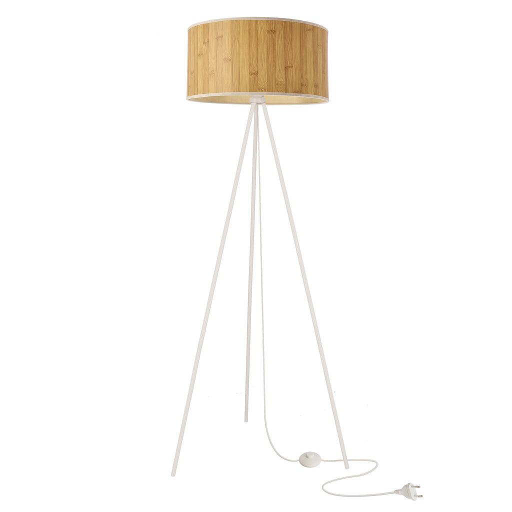 Lampa podłogowa RAFFI biała E27 1x40W z sosnowym abażurem styl skandynawski eco naturalny do salonu sypialni gabinetu oświetlenie stojące