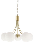 Lampa wisząca Dani 5x40W E14 mosiądz, biały klosz, elegancka oprawa sufitowa do salonu, styl klasyczny i nowoczesny, pięć punktów światła