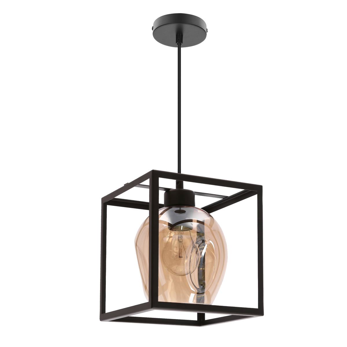 SATER lampa wisząca czarny 1x40W E27 klosz bursztynowy