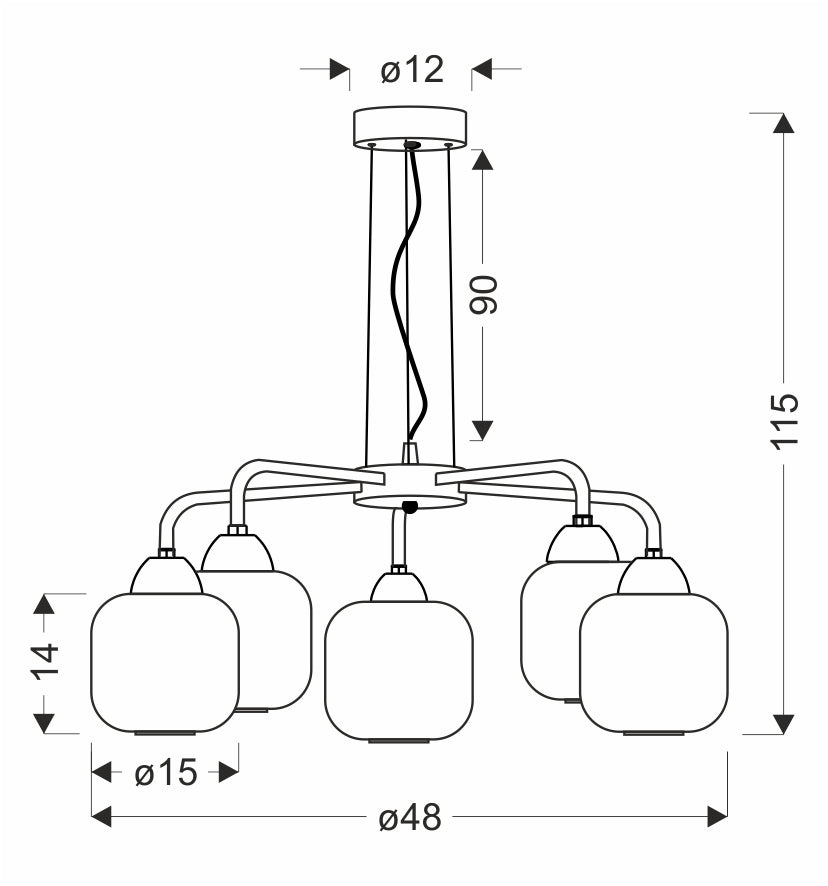 CAMPANA lampa wisząca czarny 5x60W E27 klosz bursztynowy