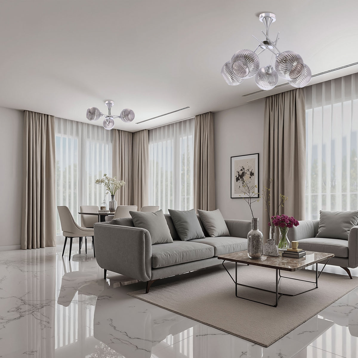 Lampa wisząca CESAR srebrna 5x40W E27 nowoczesna elegancja do salonu jadalni sypialni