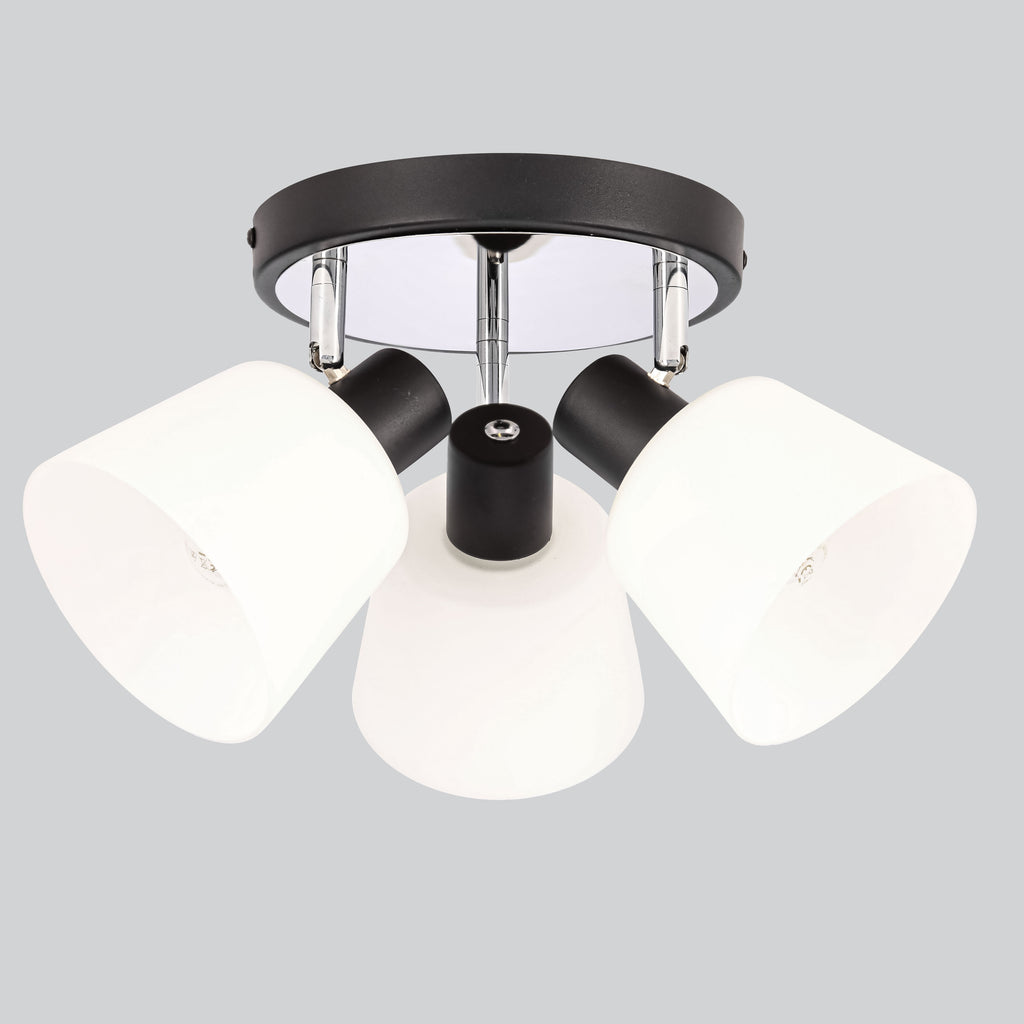 Lampa sufitowa BILOBA plafon biało-czarna 3x40W E14 białe klosze szklane nowoczesne oświetlenie do salonu sypialni kuchni korytarza przedpokoju