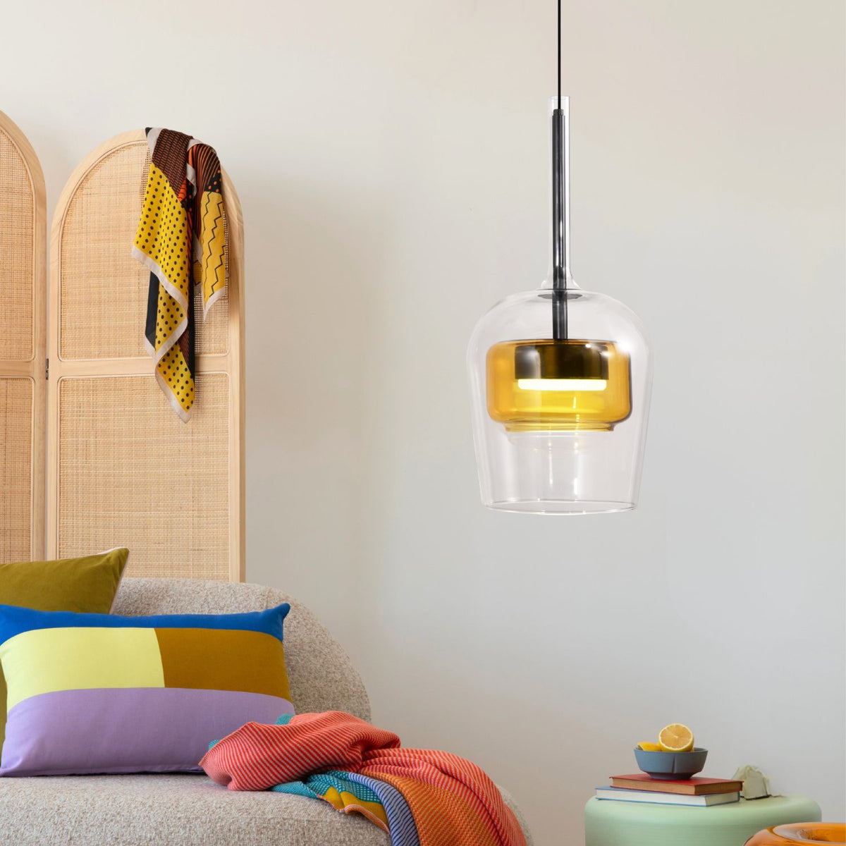 GLAXI lampa wisząca czarny 1x9W GX53 klosz bezbarwny+żółty