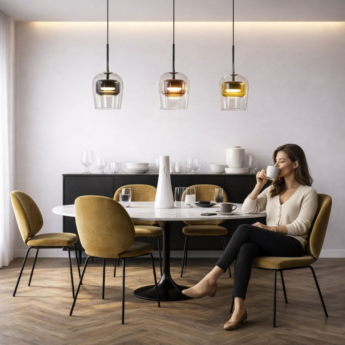 GLAXI lampa wisząca czarny 1x9W GX53 klosz bezbarwny+żółty