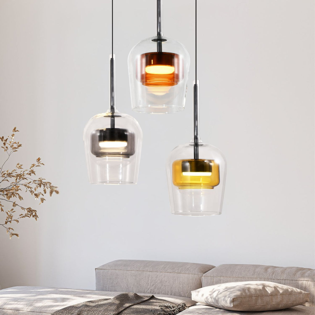 GLAXI lampa wisząca talerz czarny GX53 klosz bezb.+dym. br. żółty