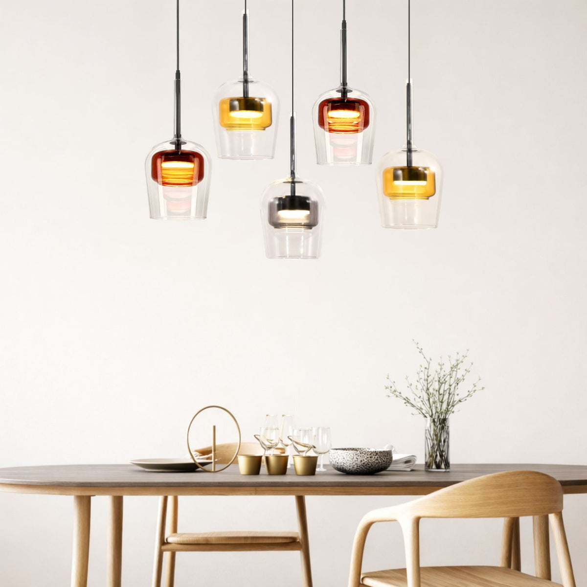 GLAXI lampa wisząca czarny 5x9W GX53 klosz bezb.+dym. br. żółty