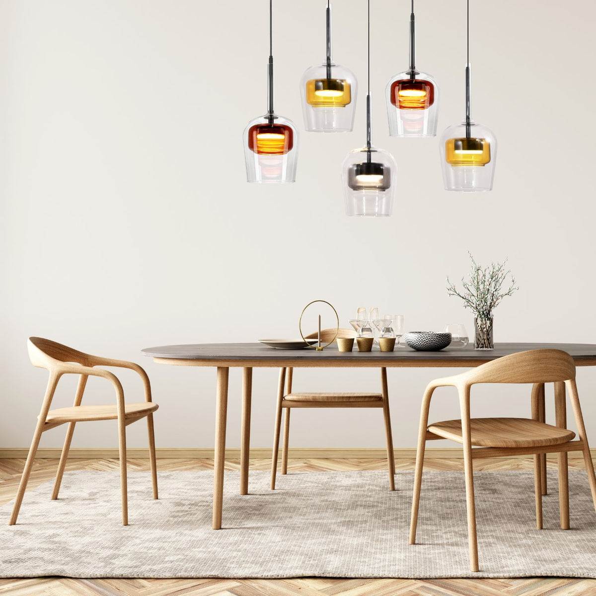 GLAXI lampa wisząca czarny 5x9W GX53 klosz bezb.+dym. br. żółty