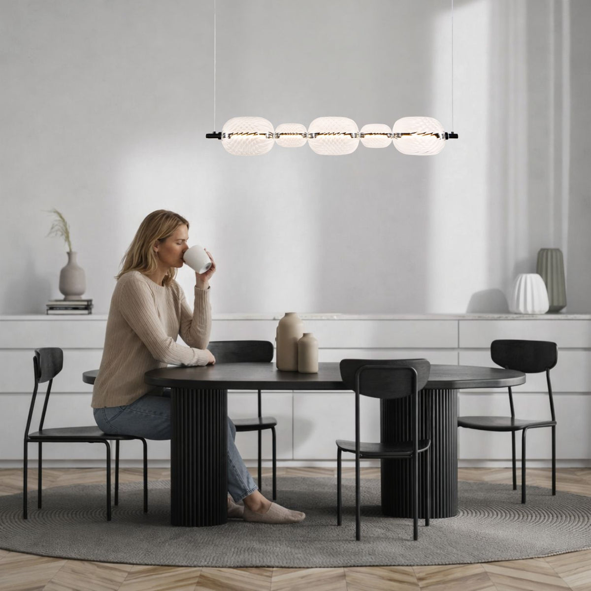 PLAYA lampa wisząca czarny pozioma 15W LED 3000K klosz bezbarwny