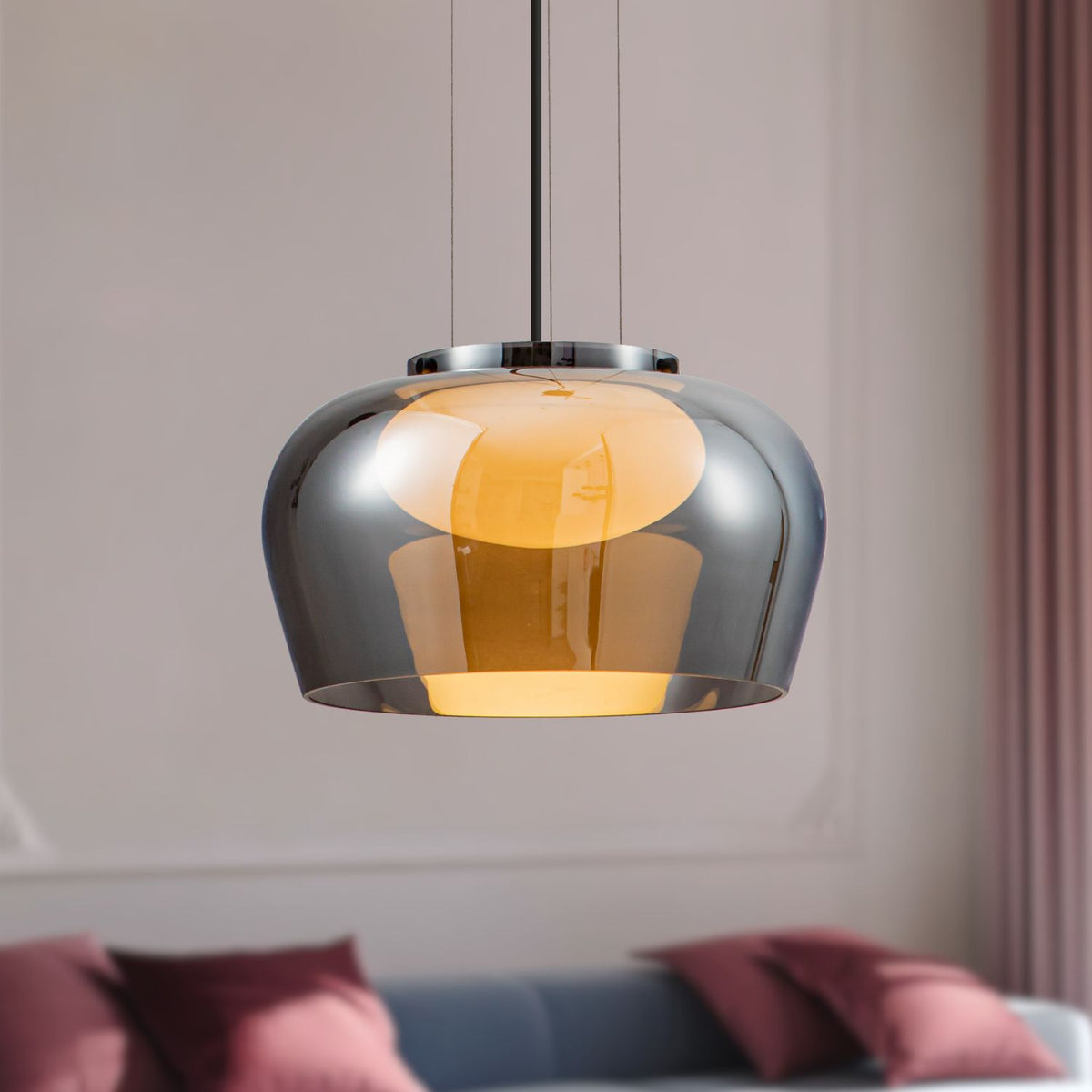 INSIEME 35 lampa wisząca czarny+chromowy 1x10W GX53 klosz dymiony+biały
