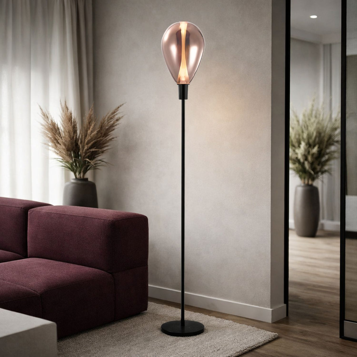 DENSO 20 lampa podłogowa czarny 1x5W G9 klosz miedziany