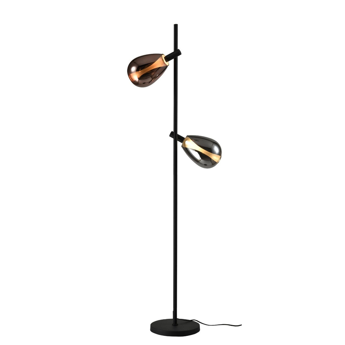 DENSO lampa podłogowa czarny 2x5W G9 klosz dymiony+miedziany