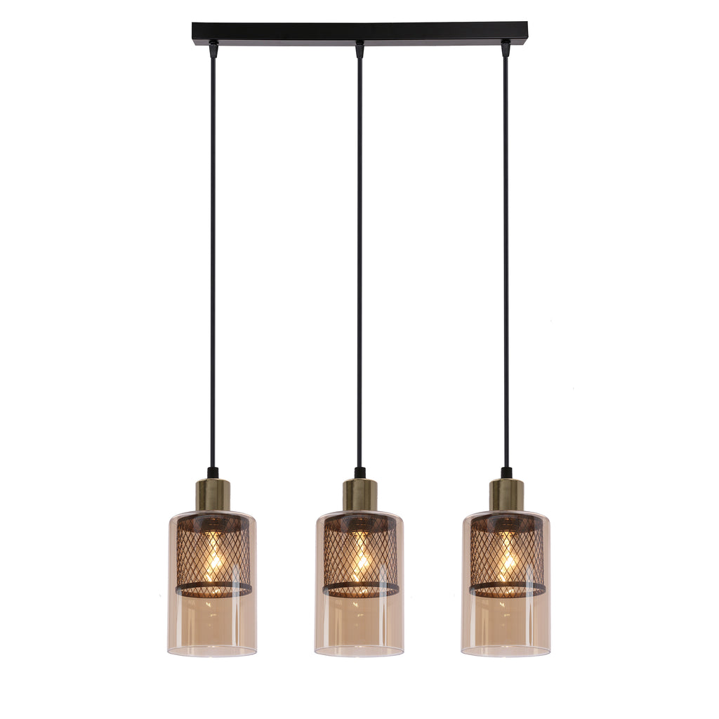 CABI lampa wisząca czarny +złoty 3x40W E14 klosz bursztynowy