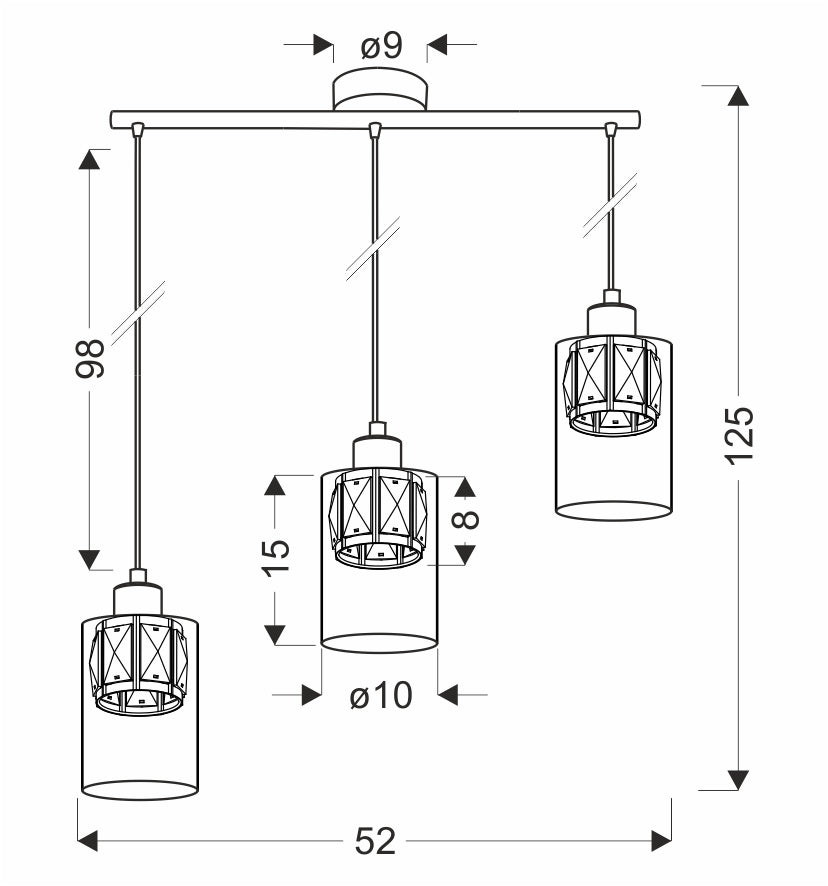 DUCATO lampa wisząca czarny +złoty 3x40W E27 klosz bursztynowy