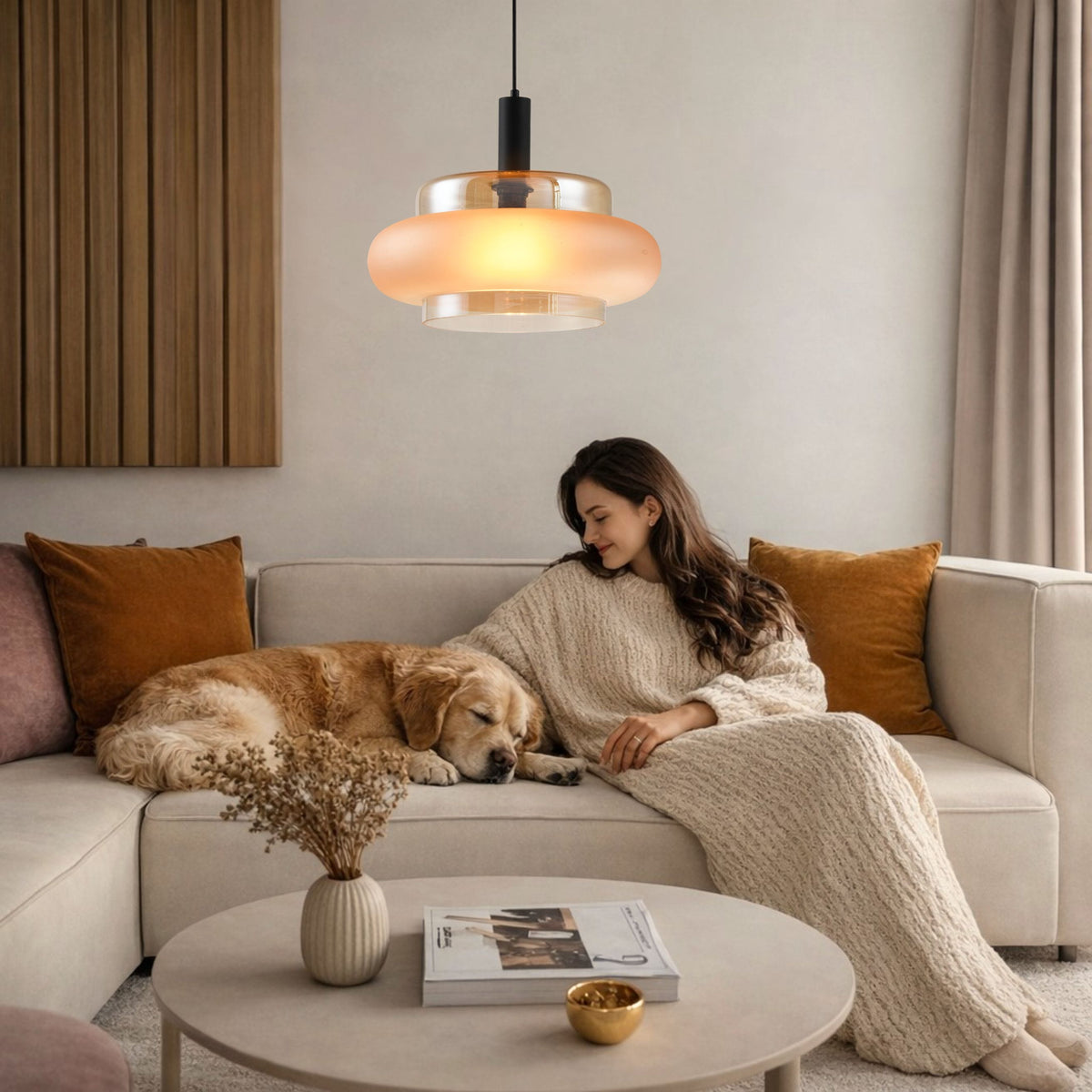 BRIZI lampa wisząca czarny 1x40W E27 klosz bursztynowy mrożony