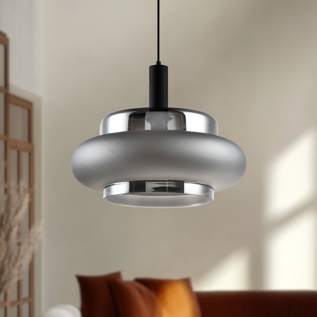 BRIZI lampa wisząca czarny 1x40W E27 klosz dymiony mrożony