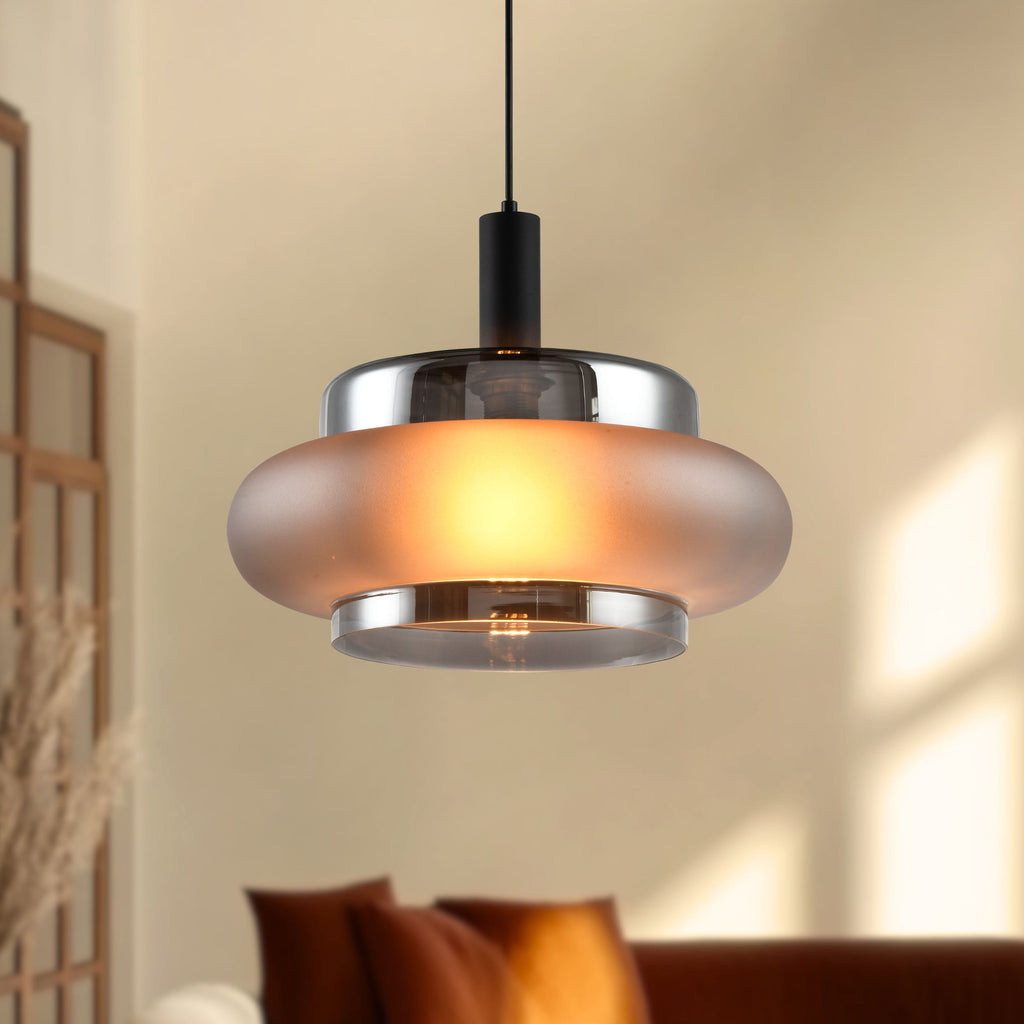 BRIZI lampa wisząca czarny 1x40W E27 klosz dymiony mrożony