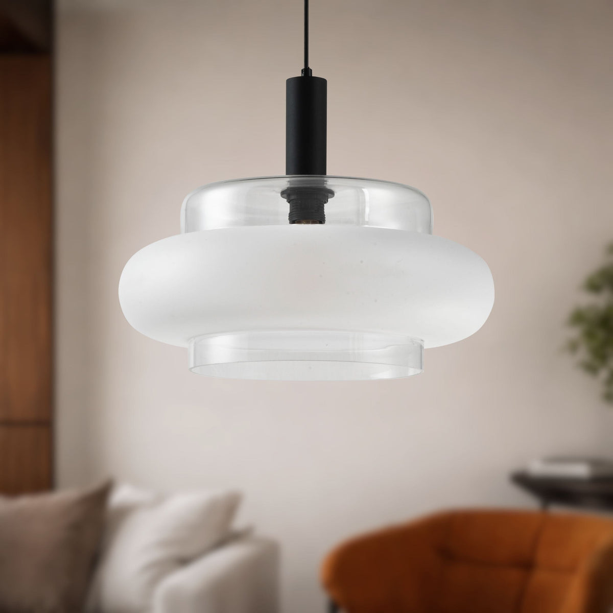 BRIZI lampa wisząca czarny 1x40W E27 klosz mrożony