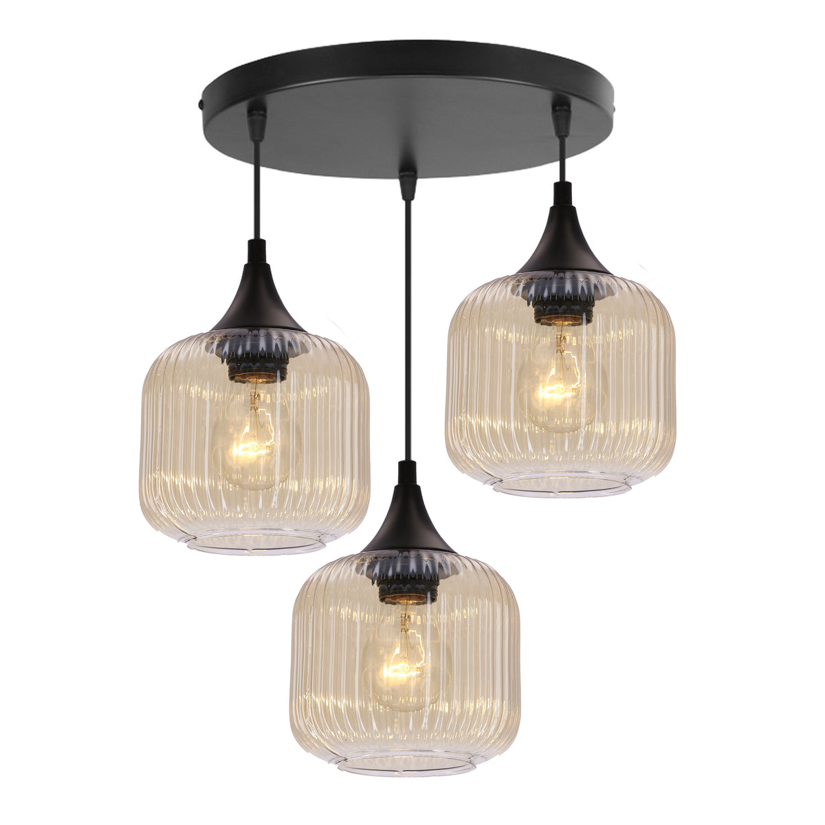 ESTAS lampa wisząca talerz czarny 3x40W E27 klosz bursztynowy