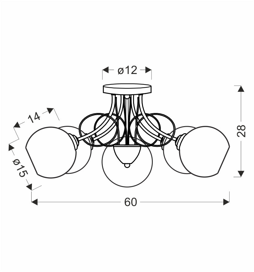 TARTINE lampa sufitowa chromowy 5x40W E27 klosz biały