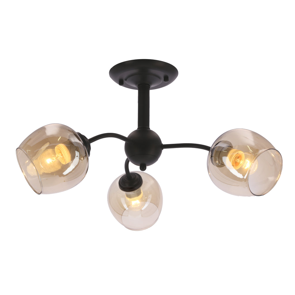 BREEZE lampa wisząca czarny 3x40W E27 klosz bursztynowy
