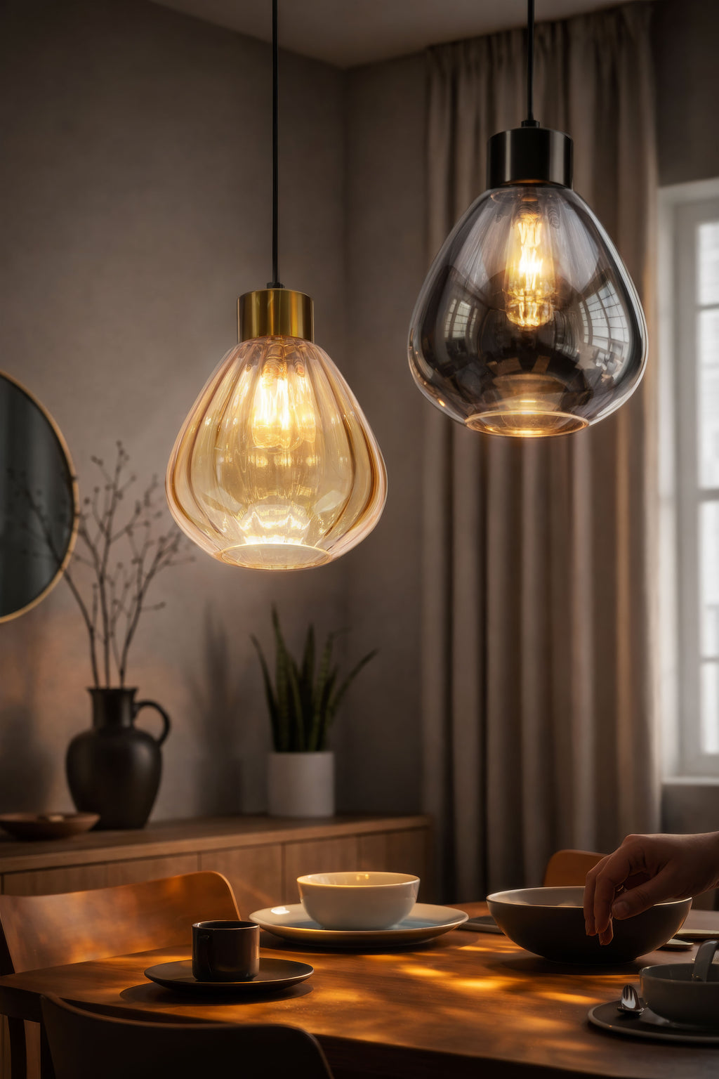 MONTE lampa wisząca czarny 1x40W E27 klosz bursztynowy