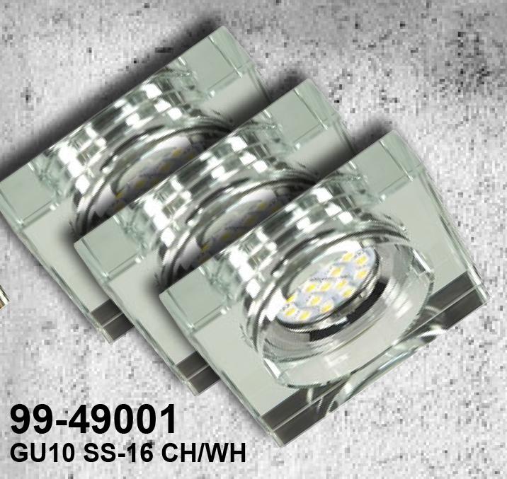 ZESTAW TRZECH OPRAW SS-16 CH/WH 3X3W GU10 LED Z ŻARÓWKĄ LED CHROM OPR. STROP. STAŁA KWADRATOWA SZKŁO BEZBARWNE