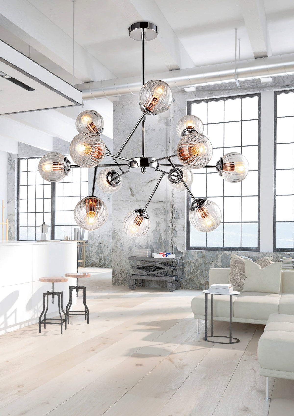 BEST lampa wisząca 12x40W E14 chrom+miedź