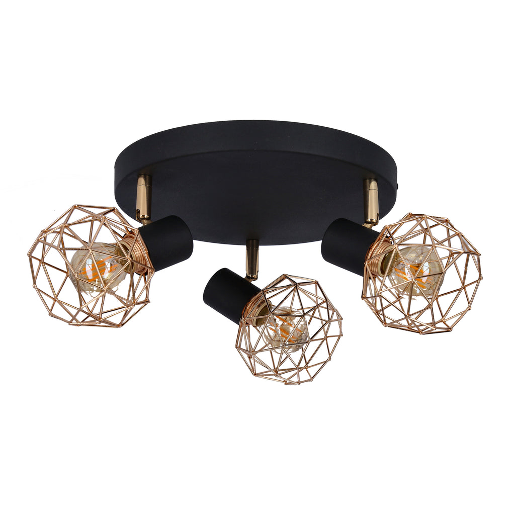 ACROBAT lampa sufitowa plafon 3x40W E14 czarny klosz złoty