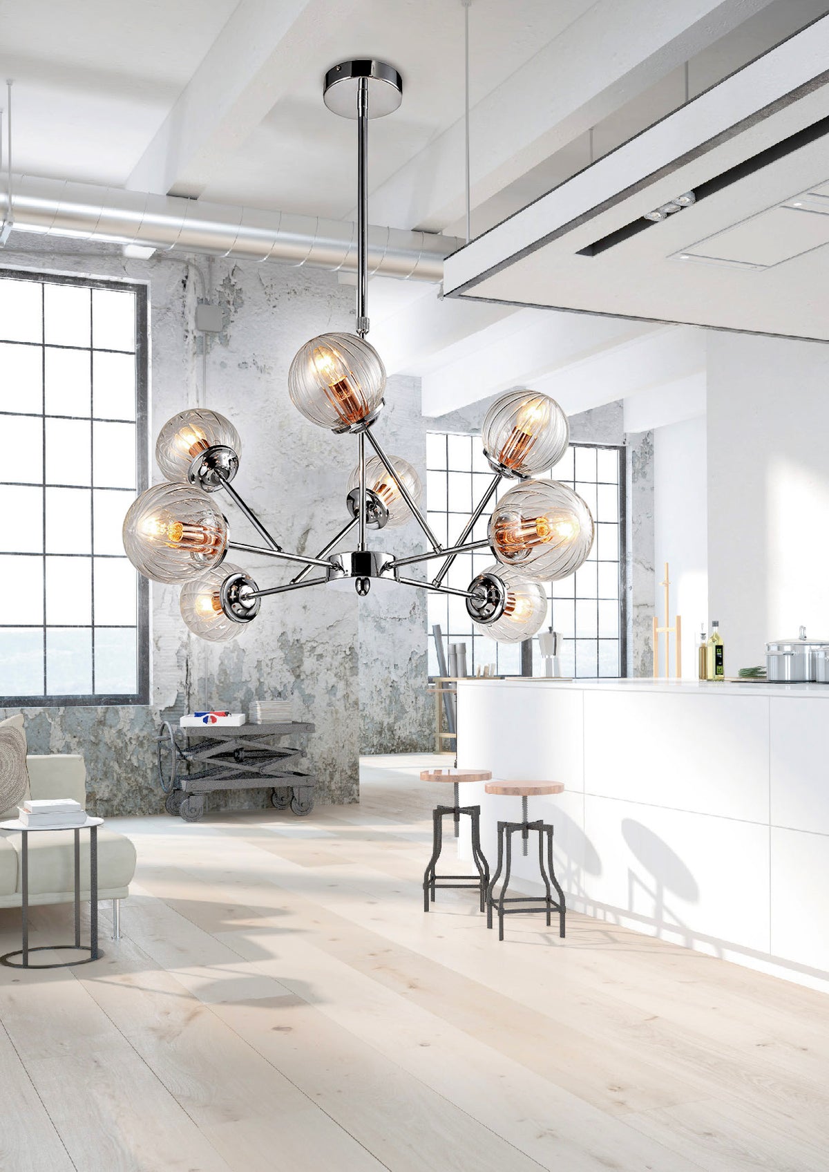 BEST lampa wisząca 8x40W E14 chrom+miedź