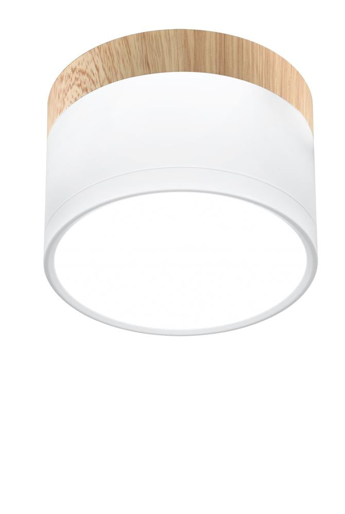 oprawa sufitowa tuba 9W LED 4000k biały+drewniany śr. 8,8 cm