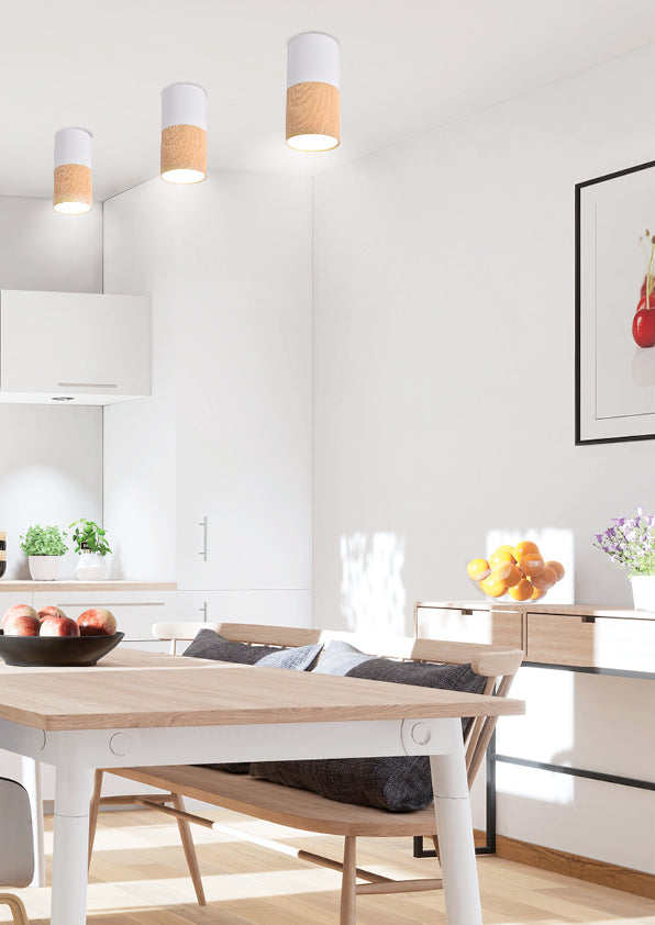 lampa sufitowa tuba GU10 drewniany+biały śr. 5,8 cm