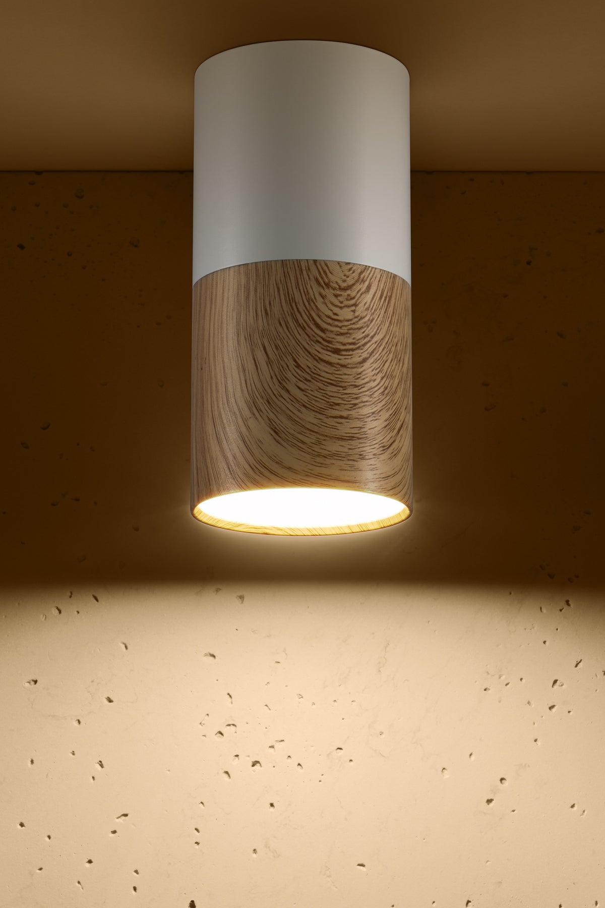 lampa sufitowa tuba GU10 drewniany+biały śr. 5,8 cm