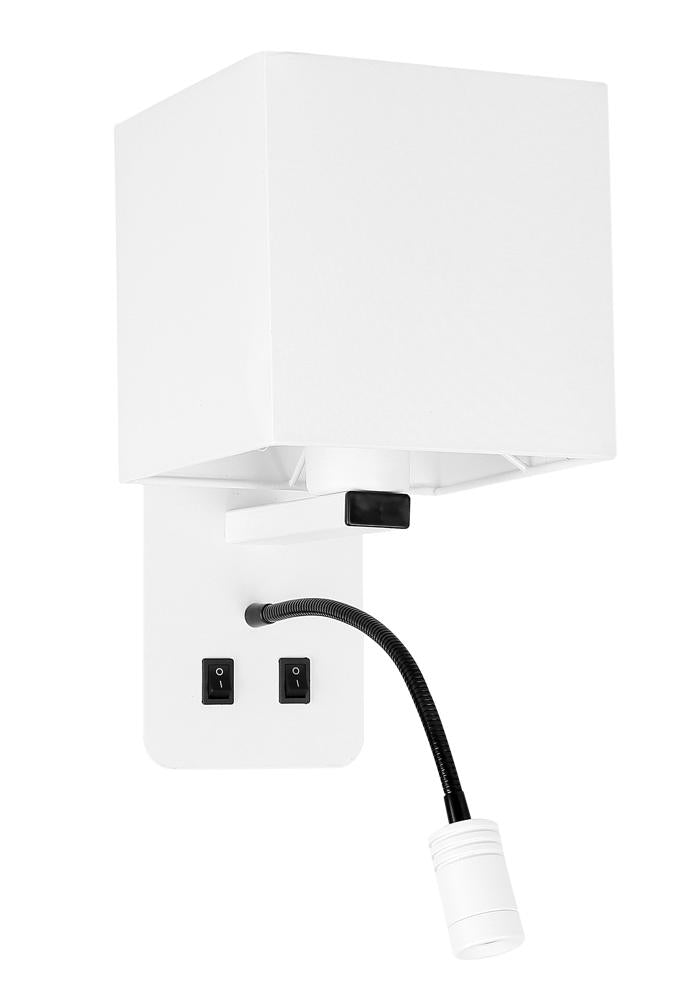 MAGNUM 2 lampa kinkiet prostokątny 1x40W E27+3W LED abażur kwadrat biały