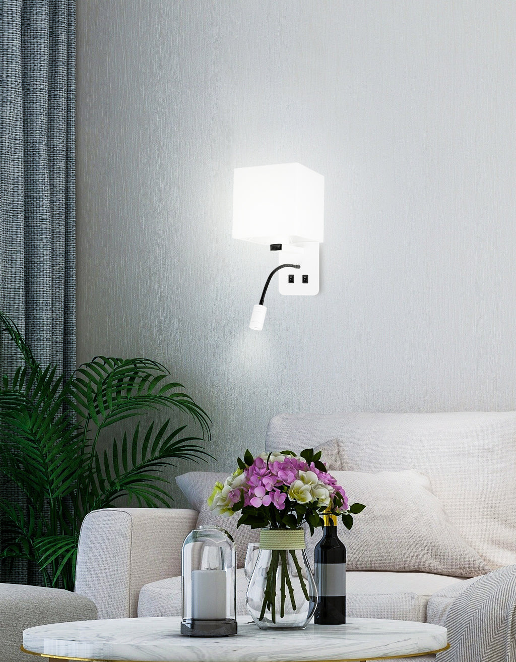 MAGNUM 2 lampa kinkiet prostokątny 1x40W E27+3W LED abażur kwadrat biały
